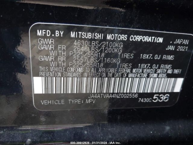 JA4ATVAA4NZ002556 Mitsubishi Eclipse Cross Le S-awc