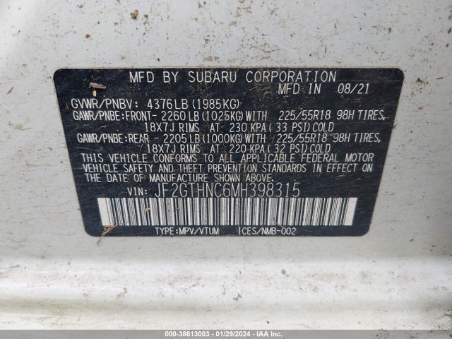 Subaru Crosstrek Limited 2021 JF2GTHNC6MH398315 Image 9