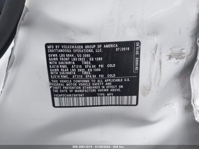 1V2AP2CA5KC587067 Volkswagen Atlas 2.0t S