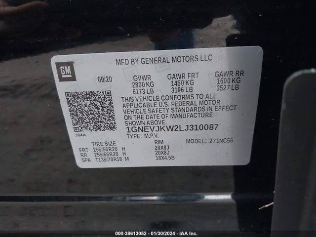 Chevrolet Traverse Awd Rs 2020 1GNEVJKW2LJ310087 Image 9