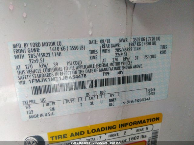 1FMJK1MT1JEA54478 Ford Expedition Max Platinum