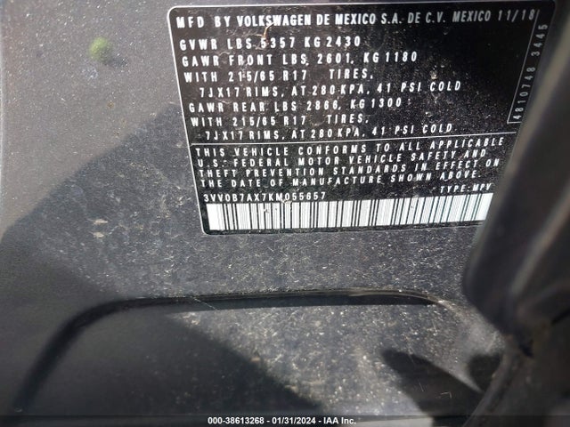 3VV0B7AX7KM055657 Volkswagen Tiguan 2.0t S