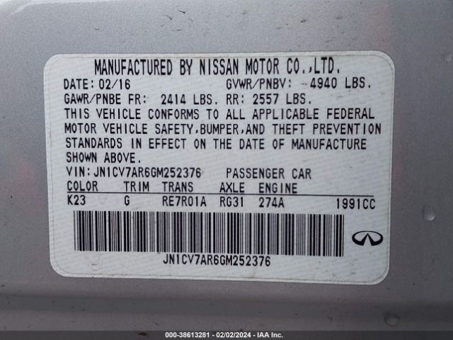 JN1CV7AR6GM252376 Infiniti Q50 2.0t Base/2.0t Premium