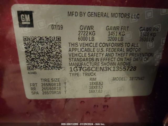 1GTG6CEN3K1355728 GMC CANYON SLE