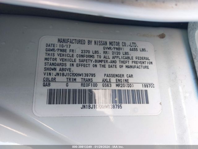 JN1BJ1CRXHW139795 Nissan Rogue Sport Sv