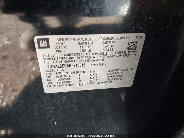 Chevrolet EQUINOX LT 2017 2GNALCEK0H6213015 Image 9