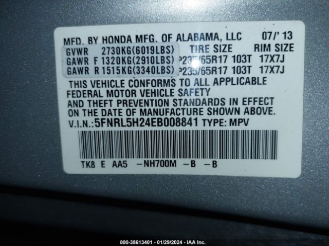 5FNRL5H24EB008841 Honda ODYSSEY LX