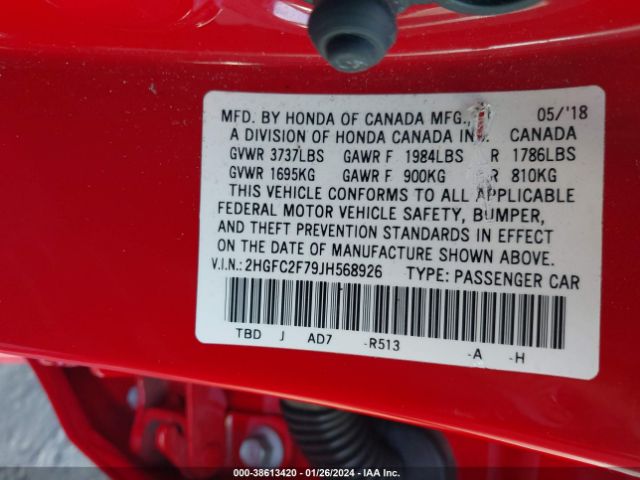 2HGFC2F79JH568926 Honda CIVIC EX