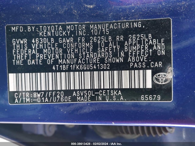 Toyota CAMRY SE 2016 4T1BF1FK6GU541302 Image 9