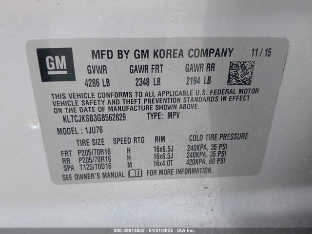 Chevrolet Trax 1ls 2016 KL7CJKSB3GB562829 Image 9