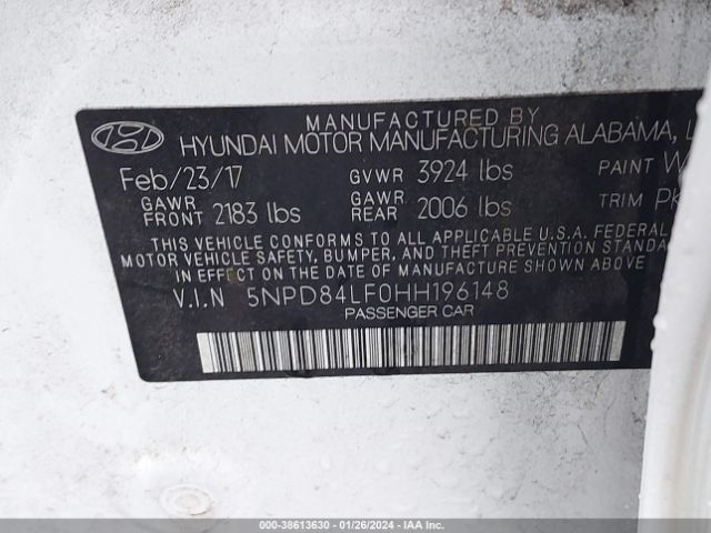 5NPD84LF0HH196148 Hyundai Elantra