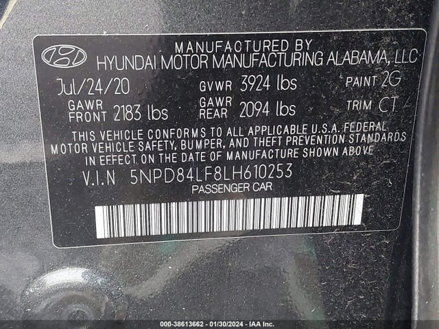 2020 HYUNDAI ELANTRA VALUE EDITION VIN: 5NPD84LF8LH610253