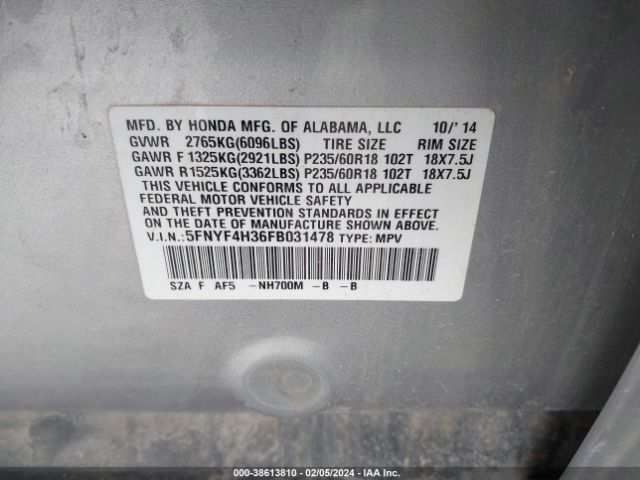 5FNYF4H36FB031478 Honda PILOT SE