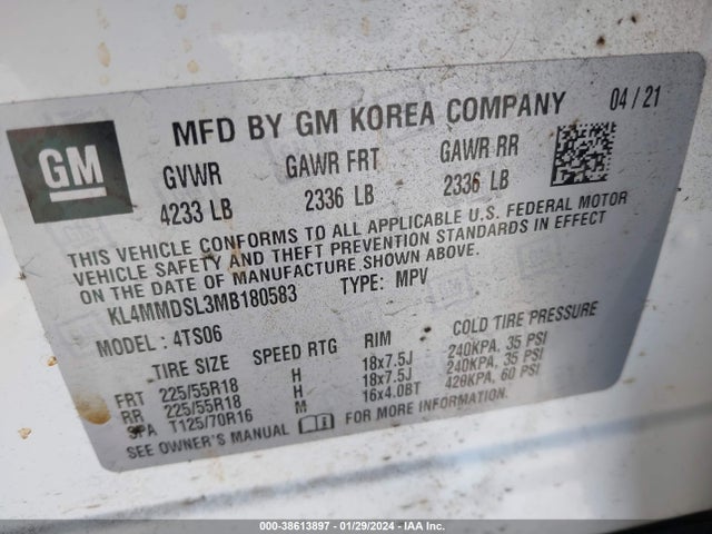 KL4MMDSL3MB180583 Buick Encore Gx Fwd Select