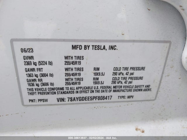 7SAYGDEE5PF808417 Tesla Model Y Awd/long Range Dual Motor All-wheel Drive