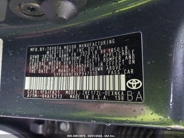 Toyota COROLLA LE 2019 5YFBURHEXKP947010 Image 9