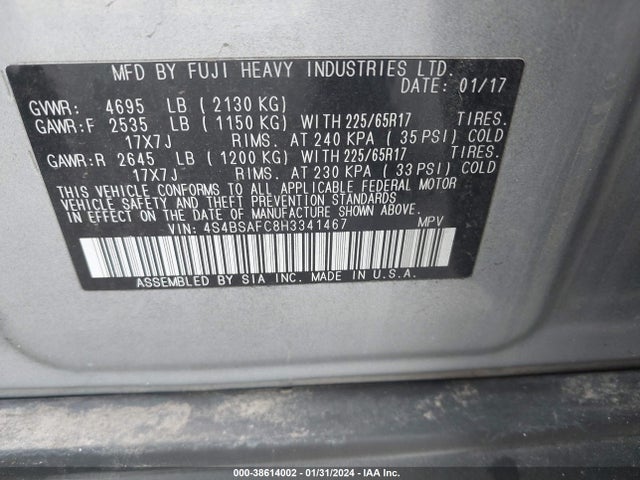 Subaru Outback 2.5i Premium 2017 4S4BSAFC8H3341467 Image 9