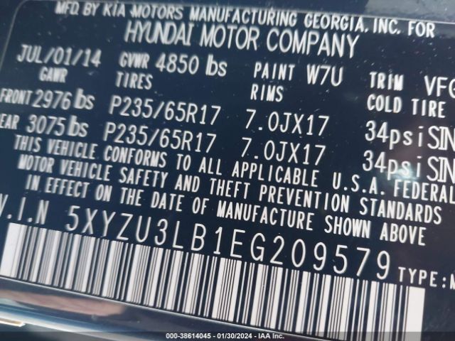5XYZU3LB1EG209579 Hyundai Santa Fe Sport 2.4l