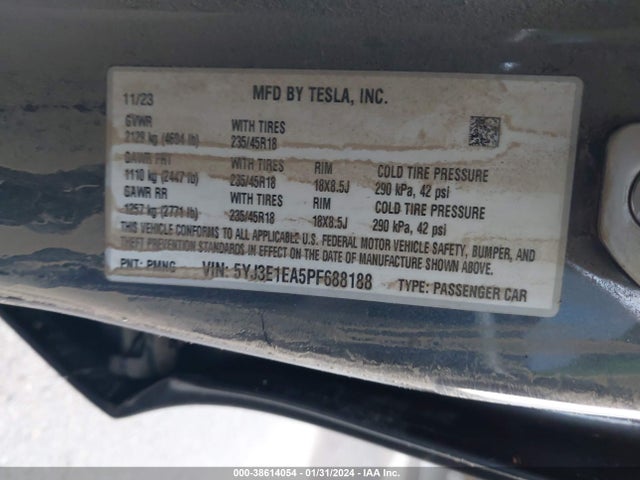 5YJ3E1EA5PF688188 Tesla Model 3 Rear-wheel Drive