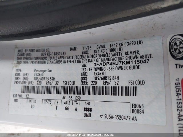 Ford FIESTA SE 2019 3FADP4BJ7KM115047 Image 9