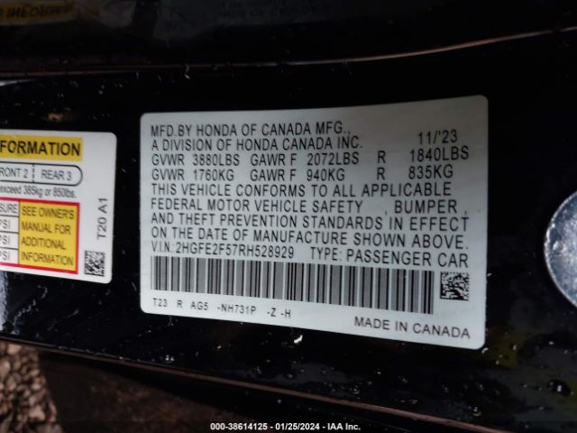 2HGFE2F57RH528929 Honda Civic Sport