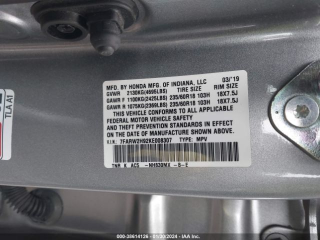 7FARW2H92KE008307 Honda Cr-v Touring