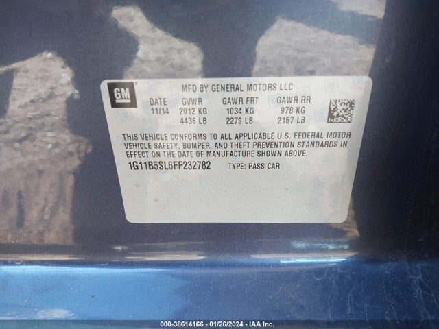 Chevrolet MALIBU LS 2015 1G11B5SL6FF232782 Image 9