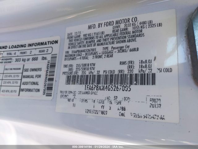 1FA6P8AM4G5267005 Ford Mustang V6