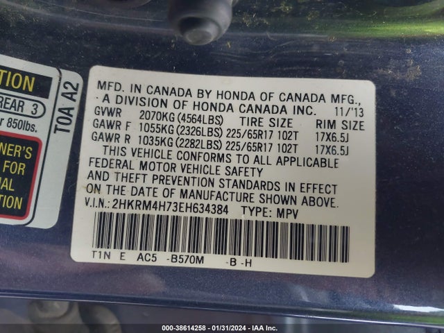 Honda Cr-v Ex-l 2014 2HKRM4H73EH634384 Image 9