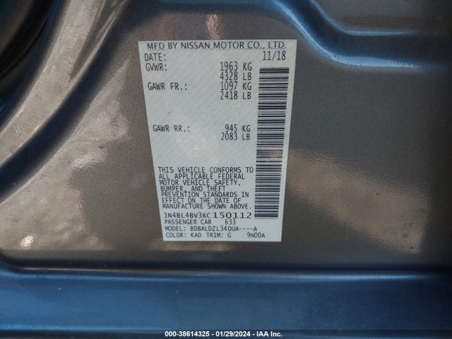 Nissan Altima 2.5 S 2019 1N4BL4BV3KC150112 Image 9