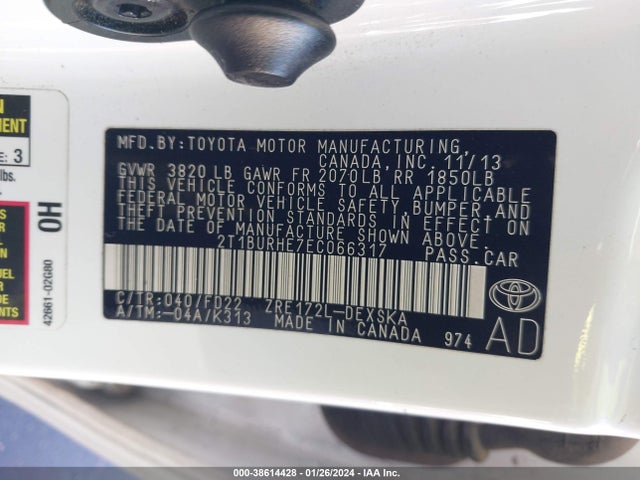 Toyota Corolla S Plus 2014 2T1BURHE7EC066317 Image 9
