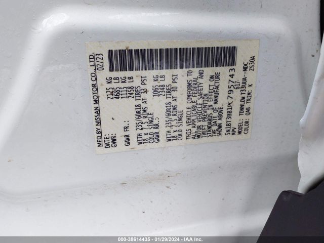 5N1BT3BB1PC795743 Nissan Rogue Sv Intelligent Awd