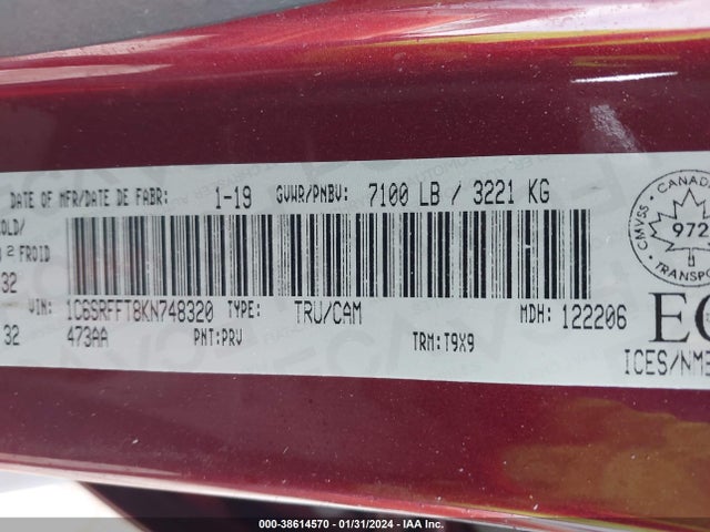 RAM 1500 Big Horn 2019 1C6SRFFT8KN748320 Image 9