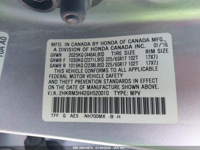 Honda CR-V SE 2016 2HKRM3H42GH520010 Image 9