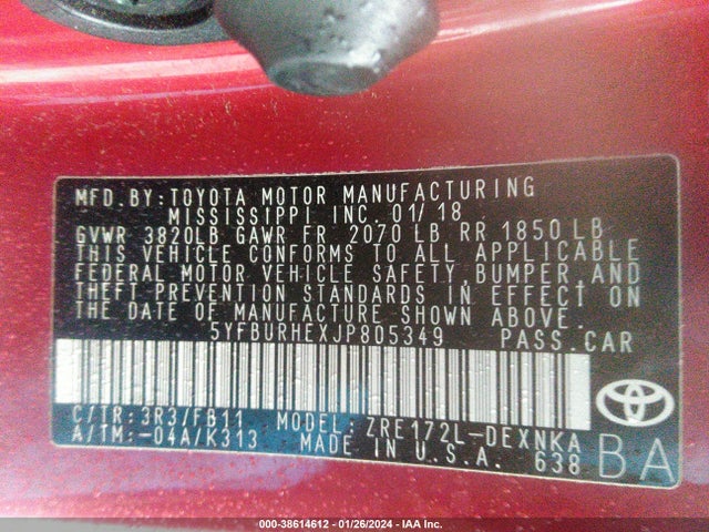 Toyota COROLLA LE 2018 5YFBURHEXJP805349 Image 9