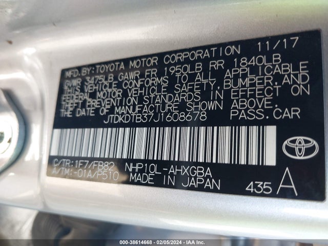 Toyota Prius C Three 2018 JTDKDTB37J1608678 Image 9