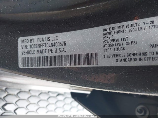 RAM 1500 Big Horn  4x4 5'7 Box 2020 1C6SRFFT0LN400576 Image 9