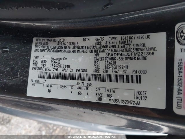 Ford FIESTA SE 2015 3FADP4EJ5FM221398 Image 9