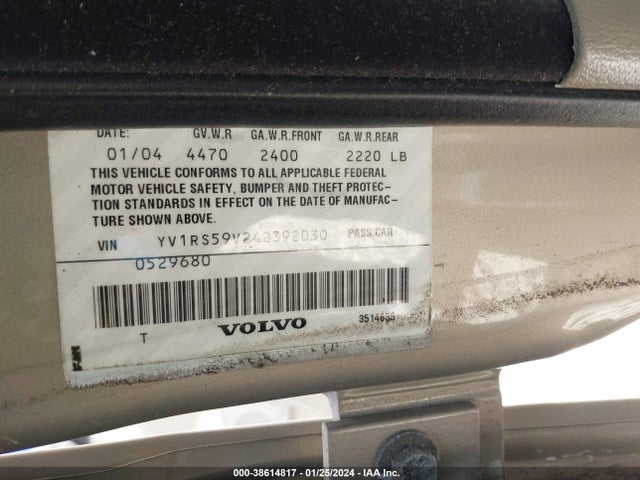 2004 VOLVO S60 2.5T VIN: YV1RS59V242392030