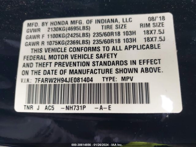 7FARW2H94JE081404 Honda Cr-v Touring