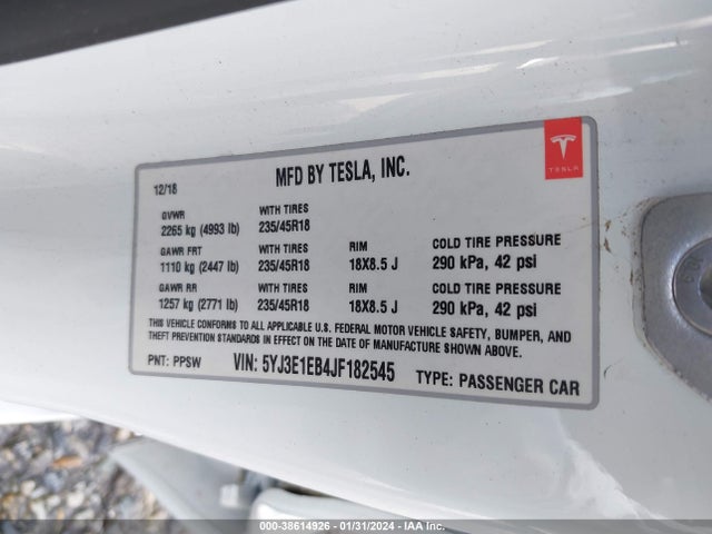 Tesla Model 3 Long Range/performance 2018 5YJ3E1EB4JF182545 Image 9