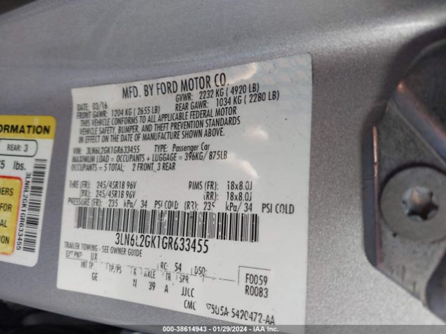 3LN6L2GK1GR633455 Lincoln MKZ