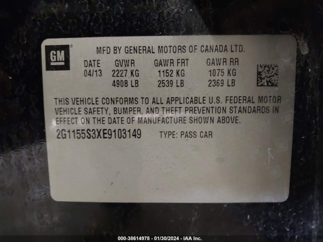 Chevrolet IMPALA 2LZ 2014 2G1155S3XE9103149 Image 9