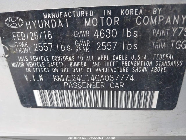 2016 HYUNDAI SONATA HYBRID SE VIN: KMHE24L14GA037774