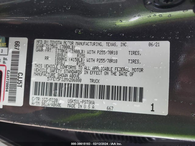 Toyota Tundra Sr5 2021 5TFEY5F12MX286880 Image 9