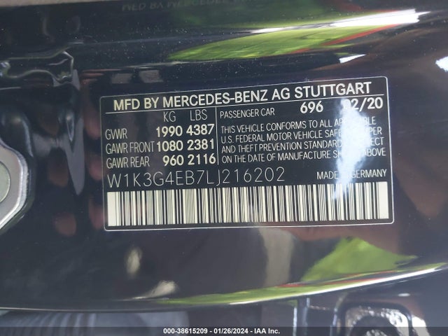 W1K3G4EB7LJ216202 Mercedes-Benz A 220