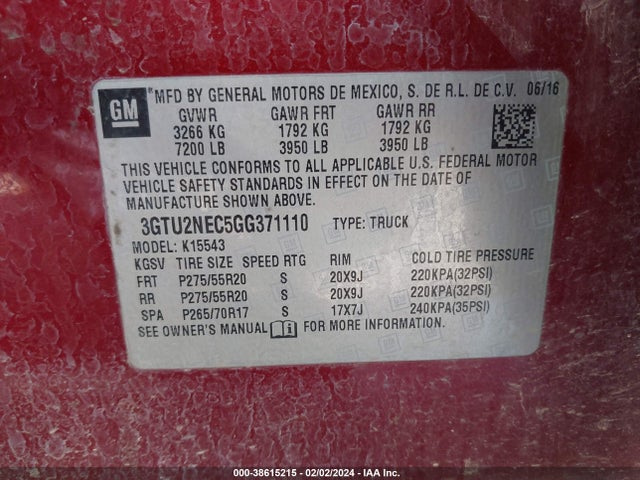 GMC Sierra 1500 Slt 2016 3GTU2NEC5GG371110 Image 9