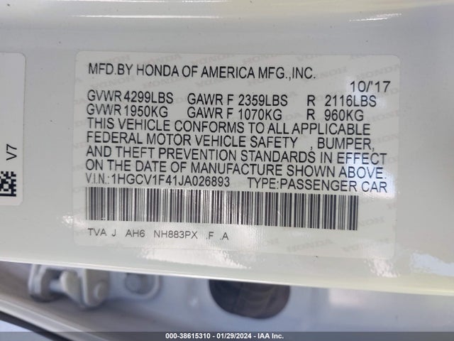 Honda ACCORD EX 2018 1HGCV1F41JA026893 Image 9