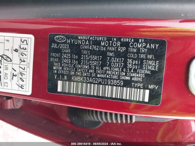 KM8K33AG2PU193859 Hyundai Kona Electric Sel