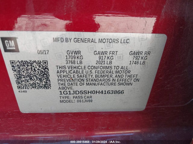 Chevrolet Sonic Lt Auto 2017 1G1JD5SH0H4163866 Image 9